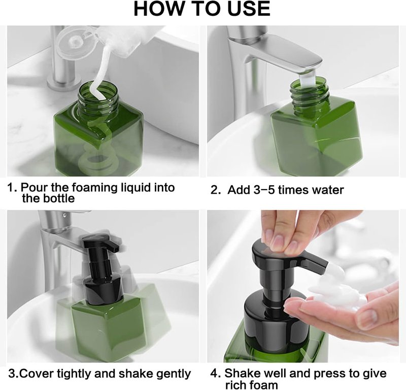 Foaming Soap Dispenser Set - Refillable 17 oz Pump Bottles for Bathroom & Kitchen | Green