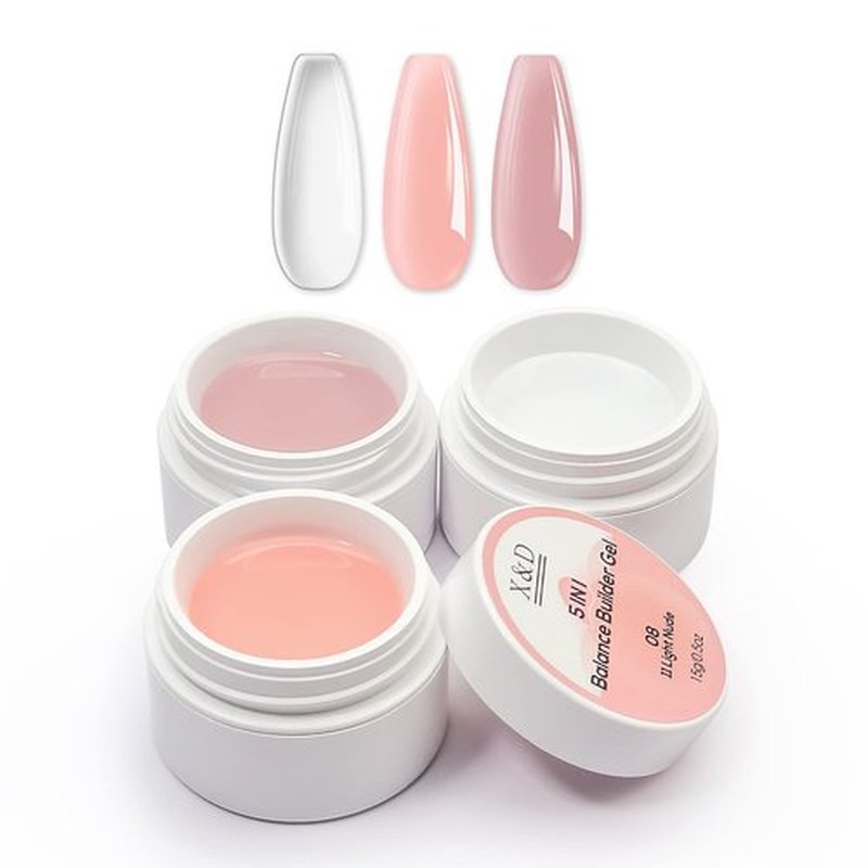 X&D Poly Gel Nail Kit Natural Clear 3 Colors Poly Nail Gel Kit Quick Dry Nail Extension Balance Builder Nail Gel Set 03