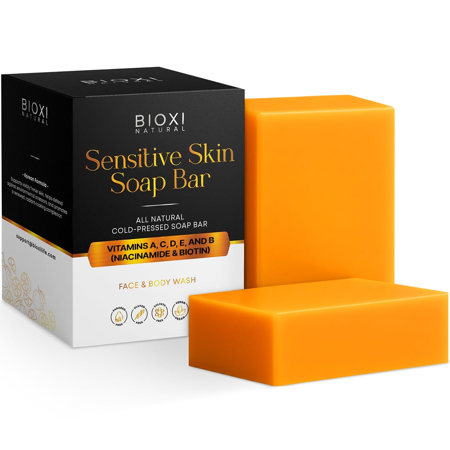 Soap Bar for Sensitive Skin - Korean Formula with Vitamins A, C, D, E & B (Niacinamide & Biotin) Complex - All Natural Face & Body Wash Cold Pressed Gentle Hydrating & Nourishing Soap - 2 Pack