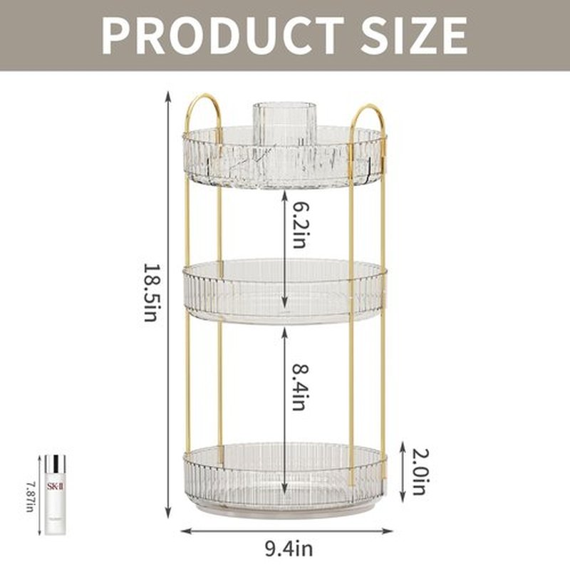 360° Rotating Makeup Organizer, Large-Capacity Skincare Make Up Storage 3 Tier Perfume Organizers Cosmetic Dresser Organizer with Makeup Brush Holder, Fits Bedroom, Bathroom, Vanity Shelf Countertop
