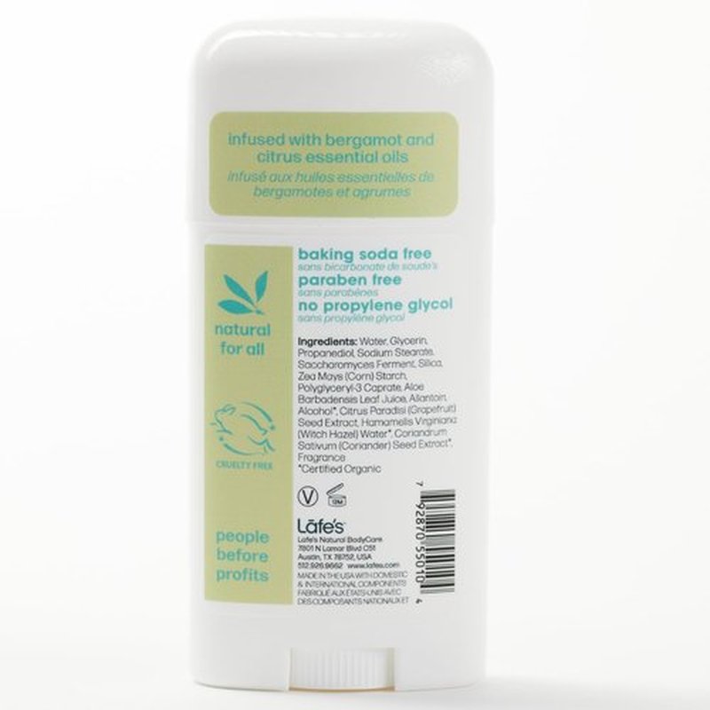Lafe's Natural Deodorant | 2.25oz Aluminum Free Natural Deodorant Stick for Women & Men | Paraben Free & Baking Soda Free with 24-Hour Protection (Citrus & Bergamot, 2.25 Ounce)