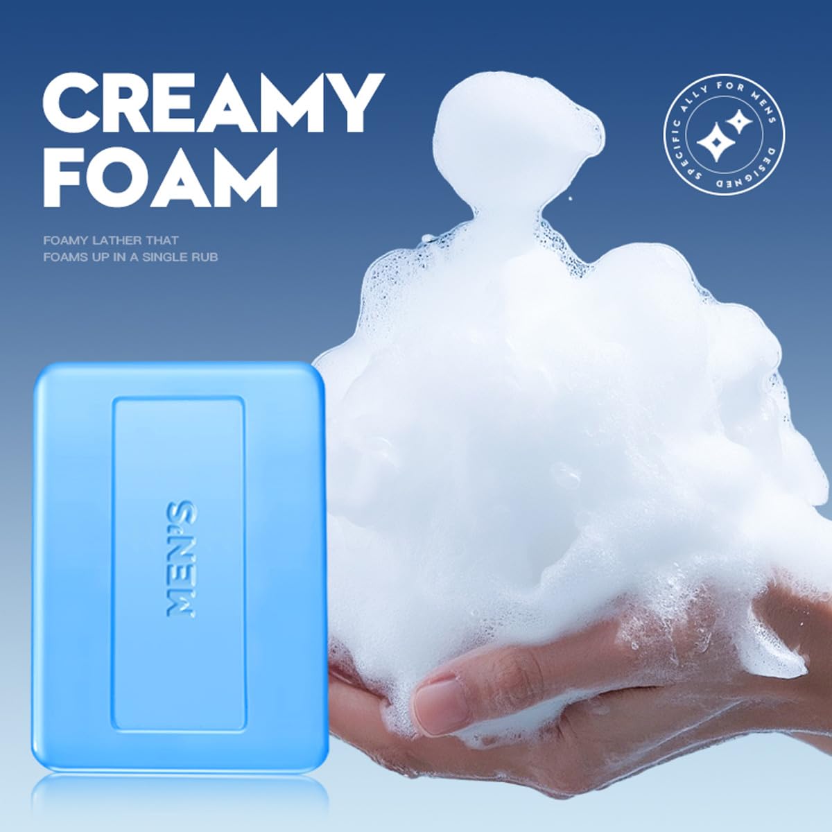 BEUKING 3 in 1 Bar Soap for Men, Bar Cleanser for Body, Face, and Shaving Extra, Gentle Body and Facial Cleanser Effectively Washes, Moisturizing Bar Soap to Clean and Hydrate Skin (3.53 oz, Blue)
