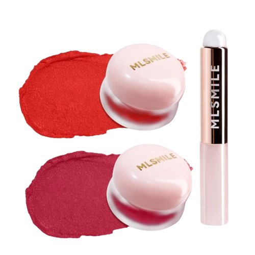 Lip Pudding Pot, Lip & Cheek Blurry Pudding Pot, Blurring Makeup Blush, Buildable Lightweight, Multi-Use Soft Matte Velvet Finish,With A Lip Pudding Pot Brush (03 passion+06 hickey)
