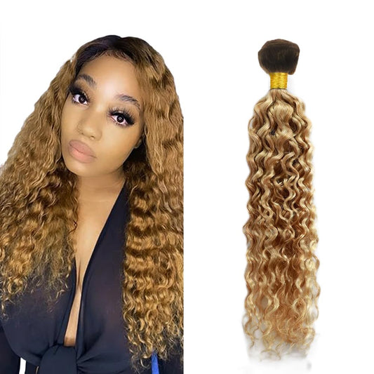 Ombre Human Hair Bundles Honey Blonde Water Wave Bundles 8A Grade Unprocessed Brazilian Virgin Remy Hair 1 Bundle 26 Inch Blonde Ocean Wave Bundles Hair Extensions