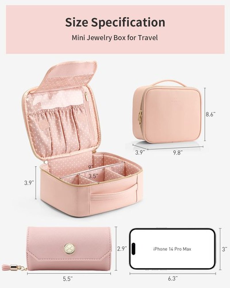 Vlando 1 Set of Makeup Bag and Jewelry Roll Bag,PU Leather Travel Bag Pink