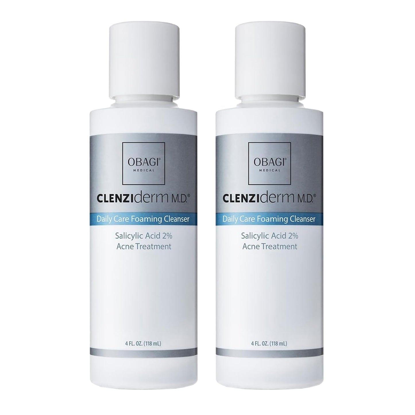 Obagi Medical CLENZIderm M.D. Daily Care Foaming Cleanser with 2% Salicylic Acid and Menthol, Acne Treatment Facial Cleanser for Oily Skin, 4 Fl Oz Pack of 2