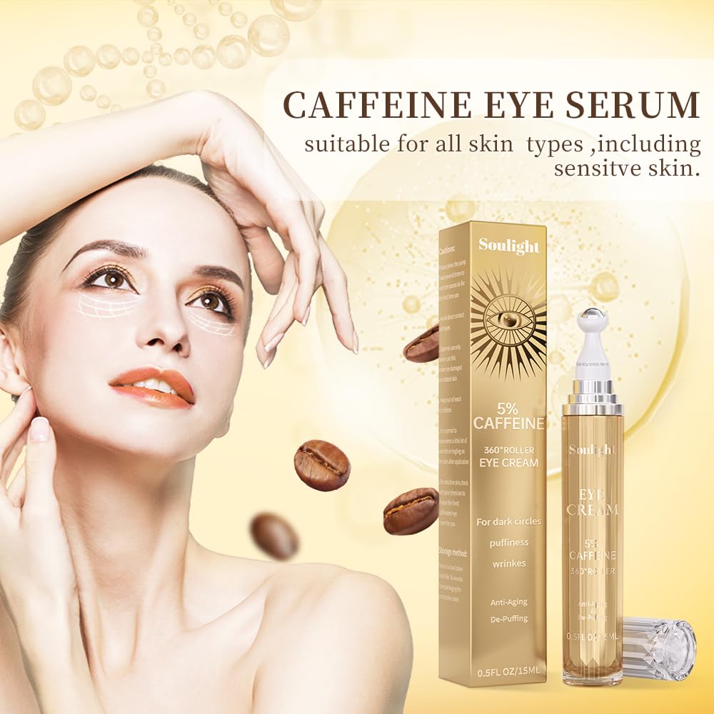 Soulight 5% Caffeine Eye Serum – Wrinkle Filler Instant Face Lift Serum for Eyes – Whitening and whitening agents – Eye Moisturizer with Hyaluronic Acid, Niacinamide