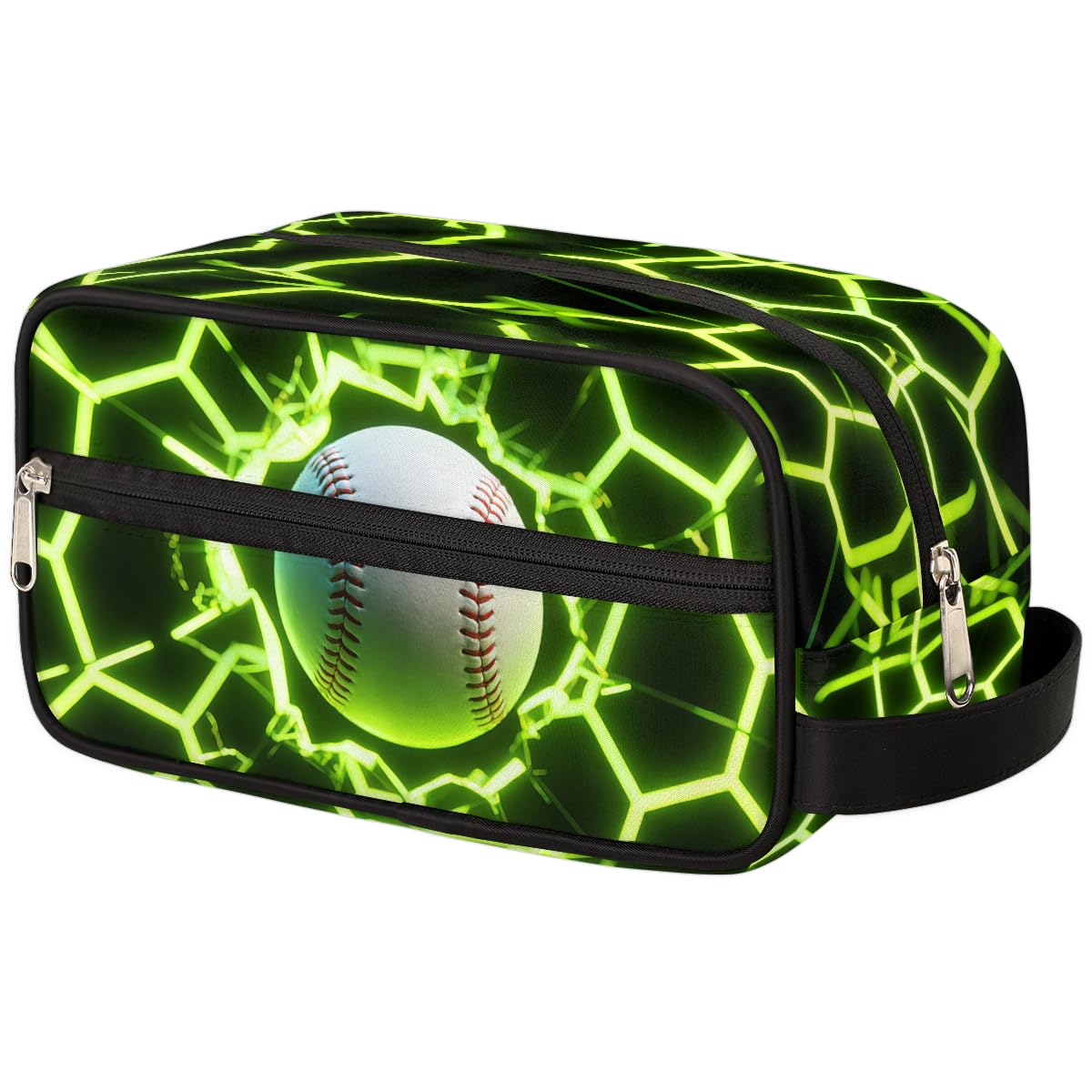 Ethebre Futuristic Style Baseball Toiletry Bag for Men Women, Cosmetic Makeup Bag with Handle, Travel Shaving Kit Organizer, Waterproof Portable Wash Bag for Gym Vacation Camping Sports