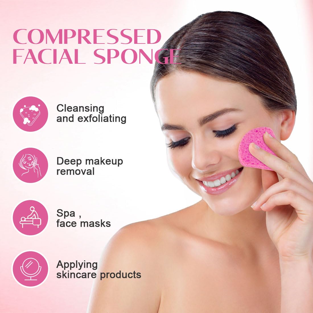 UNIMADE 120-Count Compressed Facial Sponges, Face Sponges for Cleansing, 100% Natural Cellulose Cosmetic Spa Scrub for Makeup Removal, Exfoliating Mask, Skin Massage - Pink