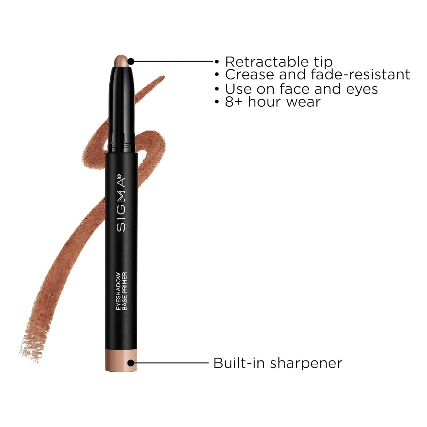 Sigma Beauty Eyeshadow Primer Crayon - Long-Lasting, Crease-Proof Eye Base in Bubbly Pinky Peach Champagne Shimmer