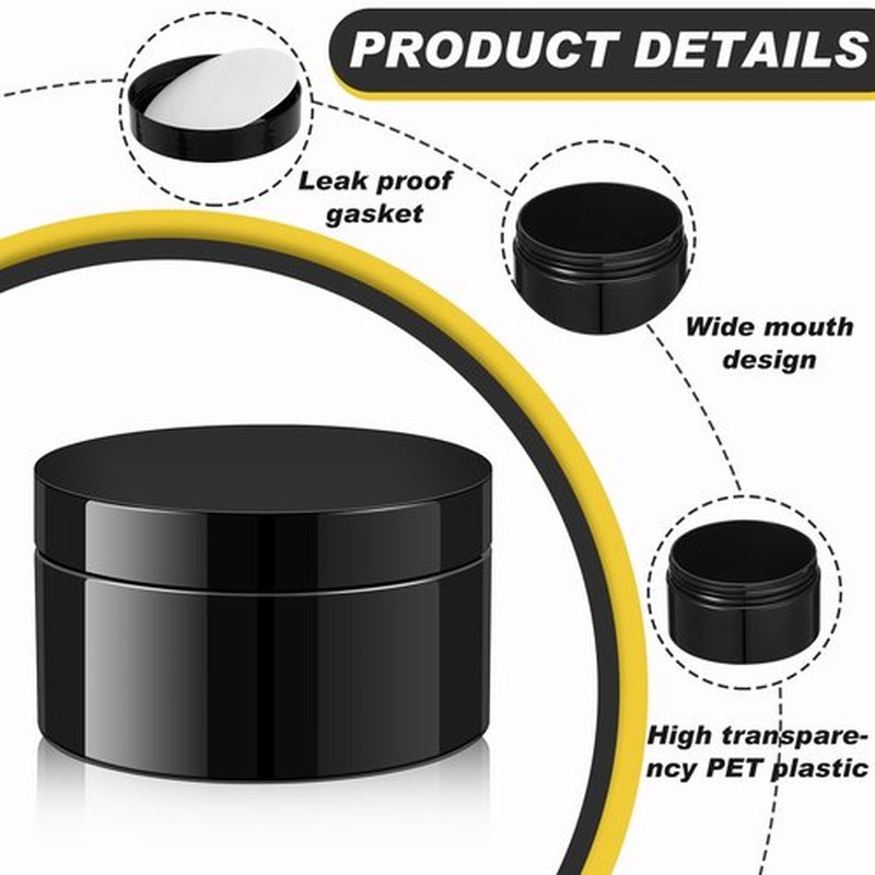 Dandat 24 Pcs Plastic Jars with Lid and Label PET Cosmetic Containers Leak Proof Empty Cosmetic Jars Refillable Storage Travel Jars for Lotion Cream Gel Powder Ointment(Black,8 oz)