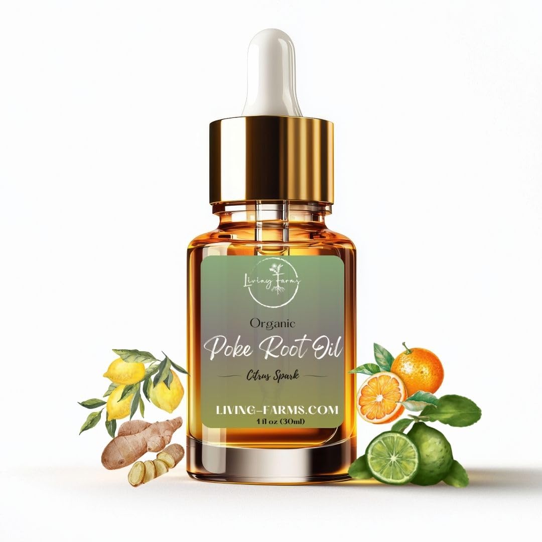 Organic Poke Root Castor Oil | Vegan Lymphatic Support | Cysts, Boils, Fibroids, Swollen Lymph Nodes, Breast & Joint | Natural Deep Tissue Massage | Made in The USA (1oz, Citrus Spark)