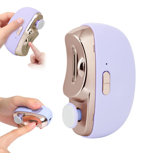 3 in 1 Automatic Electric Nail Clipper with Polishing, Safe and Convenient Nail Trimmer with Nail Clip Storage, 2 Speed Electric Toe Nail Clippers Nail Cutter with Light for Kids Adults (Purple)