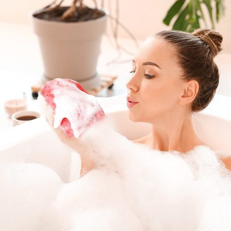 AbuQ 2 Pieces African net Sponge for exfoliating,African exfoliating net, African wash net, African Ghana Sapos scrubbing washcloth rag for Smoother Skin and Daily use (Pink Green)