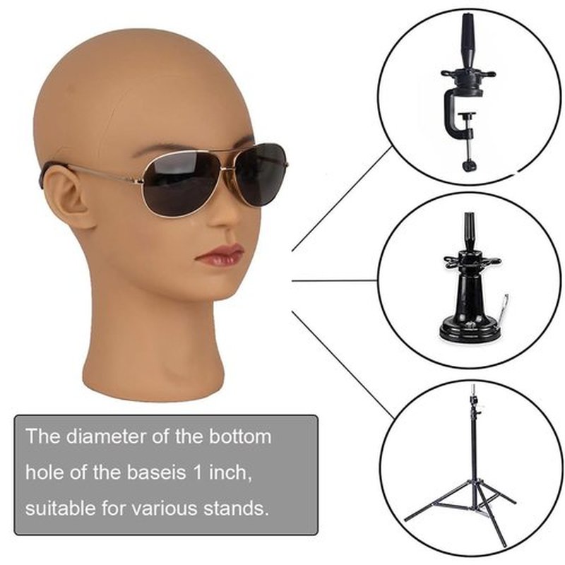 HAIRWAY Bald Mannequin Head Female Professional Cosmetology Training Head Bald Manikin Head for Wigs Making and Display Doll Head with Free T-pins (Light Brown 21.5 Inch)