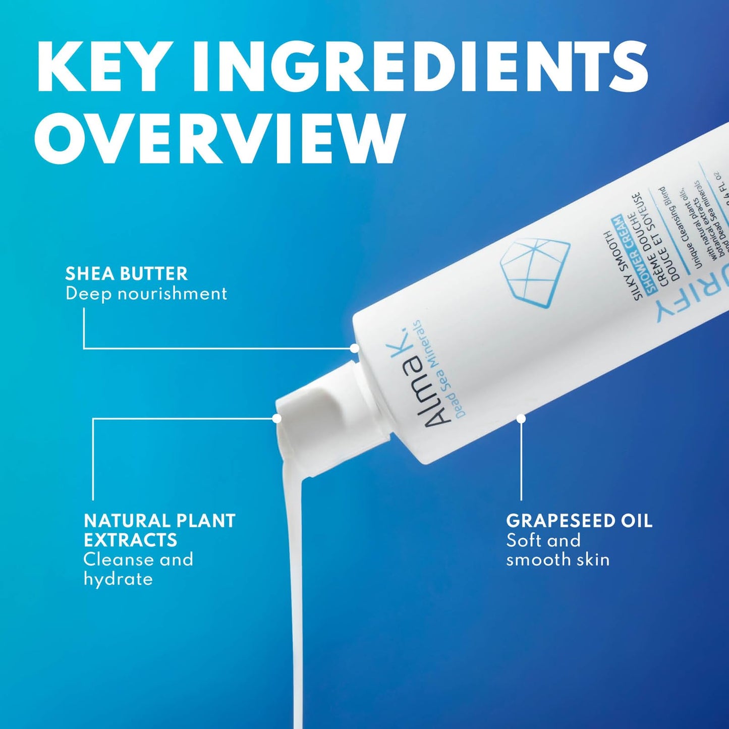 ALMA K Silky Smooth Shower Cream - Moisturizer with Dead Sea Minerals - White Tea and Neroli Scent - Body Cream - Body Skin Care Products - 8.4 oz