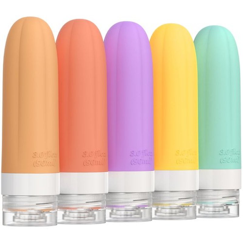GLAMFIELDS Travel Bottles for Toiletries,3oz Travel Size Containers TSA Approved Leak Proof Silicone for Shampoo,Conditioner,Easy to Squeeze and Portable, Essentials for Traveling (5 Pack) Orange