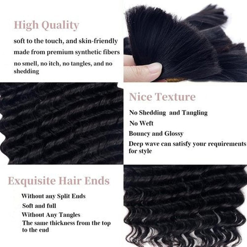 Deep Wave Curly Braiding Hair Extensions Synthetic Curly Crochet Hair High Temperature Fiber Bio Protein Hair (Natural Black 22 Inch 3 Packs 100g)