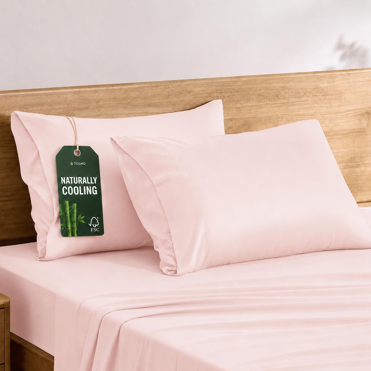 TOSMO Luxury Pillow Case Set of 2 - Cooling Viscose Derived from Bamboo - Oeko-TEX, Breathabl Silky Soft Pillow Cases with Envelope Closure (King / 20x40, Pale Pink)