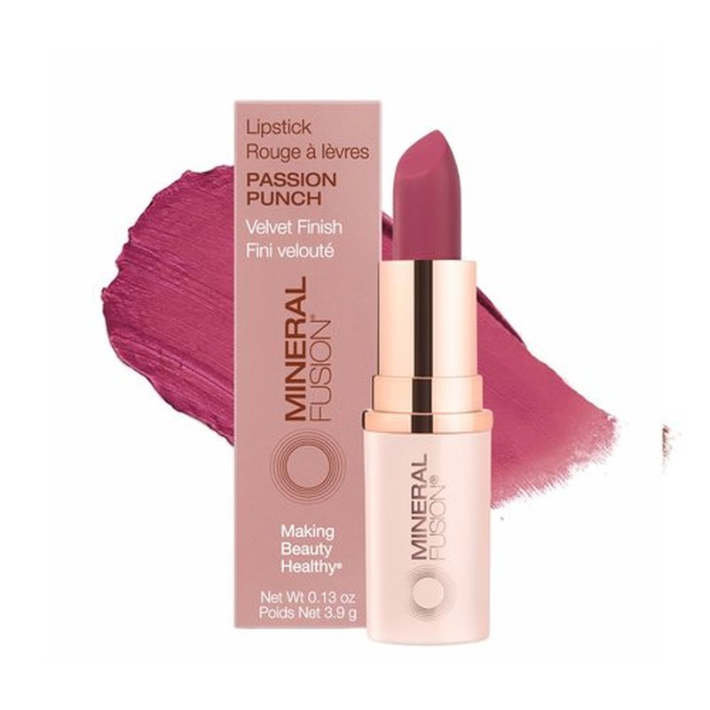 Mineral Fusion Lipstick, Vivid & Smudge-Free Lip Color with Avocado Oil, Cocoa Seed Butter & More, Long-Lasting Vegan Lipstick, FD&C Dye-Free, Cruelty-Free, Paraben-Free, Gluten Free, Passion Punch
