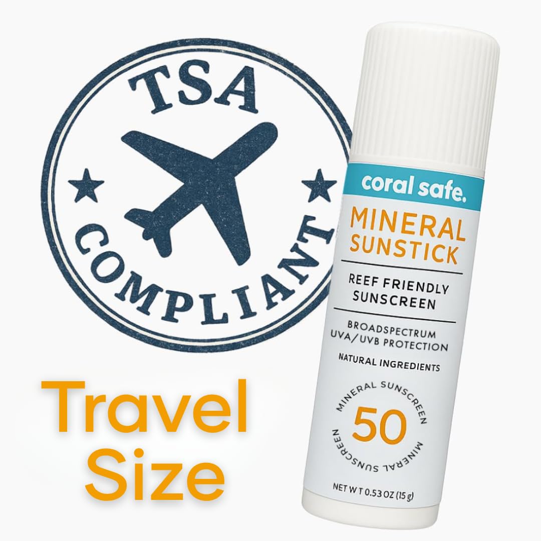 Coral Safe SPF 50 Face Stick Sunscreen, Hawaii & Mexico Approved, Biodegradable, Zinc, Vitamin E, Oxybenzone & Octinoxate Free, Water Resistant, Natural Ingredients, Made in USA by Coral Safe