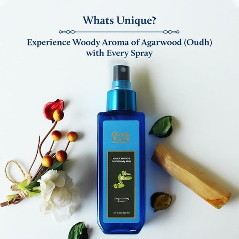 Blue Nectar Niraa Woody Oudh Body Mist for Hydrating Long Lasting Fragrance (100ml)