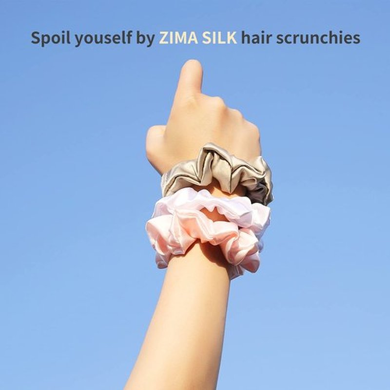 ZIMASILK 100% Mulberry Silk Hair Scrunchies, Best For Women And Girls’ Hair 19 Momme Elastic Hair Bands for Ponytail Holder Gentle And No hurt (2 Pack, Black)