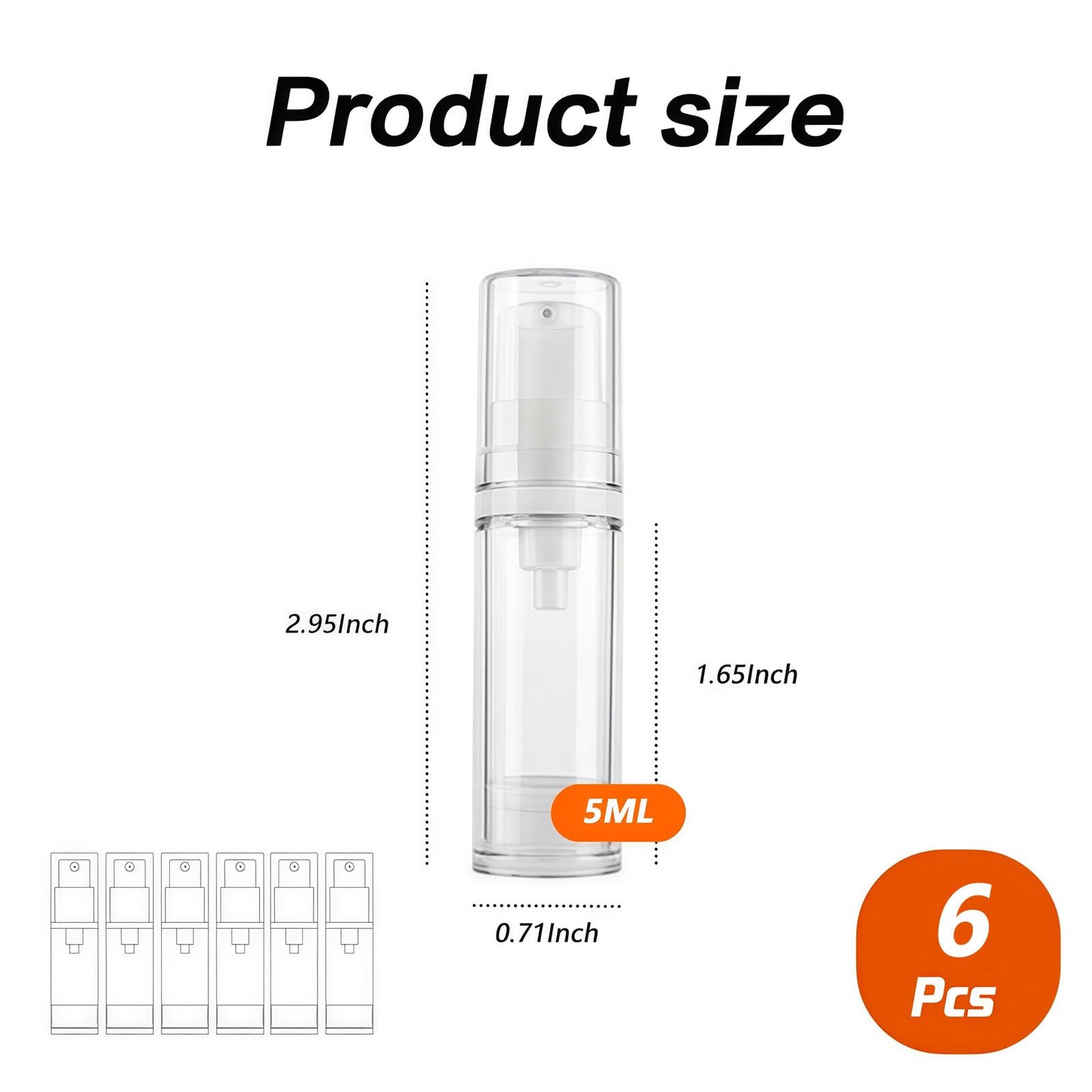 erioctry 5ML Airless Pump Bottle-Empty Refillable Clear Airless Vacuum Pump Cream Lotion Bottle Travel Bottles Toiletries Liquid Container for Cosmetic Make-up Pack of 6