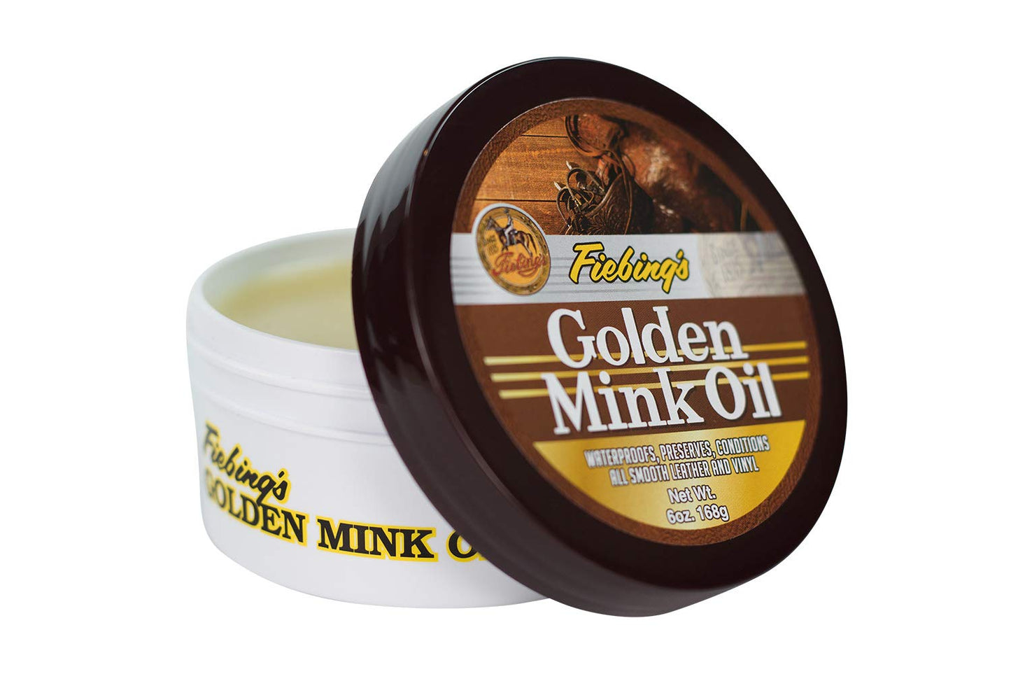 Fiebing's Golden Mink Oil for Leather Boots (6 oz) - Leather Cleaner & Conditioner - Waterproof, Preserve, Soften All Smooth Leathercraft & Vinyl - Prevents Salt Stains - Use On Couch, Shoe, Purse