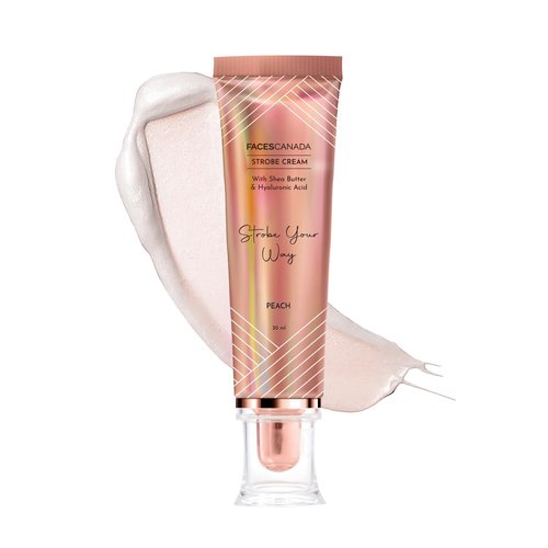 FACE'S CANADA Strobe Cream | Primer + Highlighter + Moisturizer | Shea Butter & Intense Hydration Flawless Radiant Dewy Skin For Illuminating & Glowing Makeup Base - Peach, 30g (1.05 Oz)