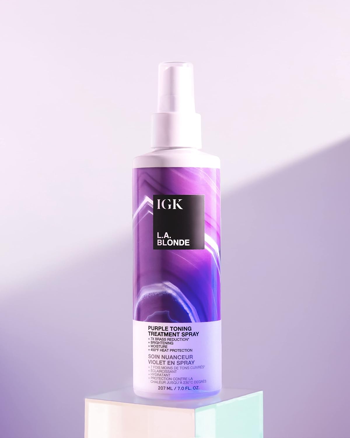 IGK LA BLONDE Purple Toning Treatment Spray | Brighten + Neutralize Brass + Heat Protectant | Vegan + Cruelty Free | 7 Oz
