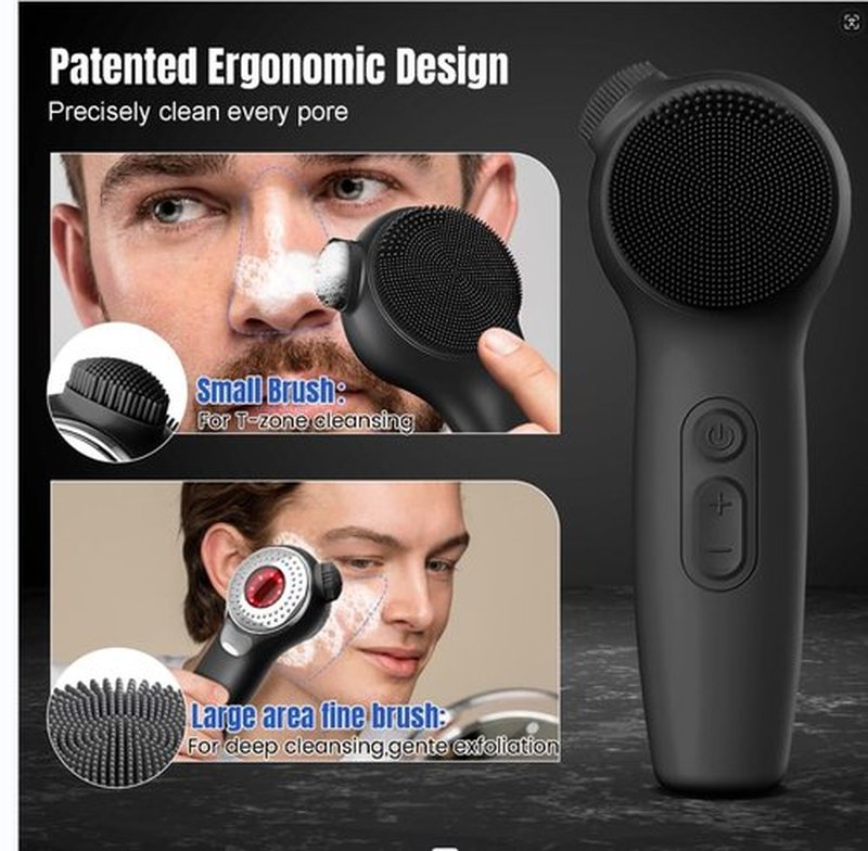 ADINC Silicone Face Scrubber, Facial Cleansing Brush Rechargeable & IPX7 Waterproof for Men & Women, 5 Cleansing Modes with Nose Brush, Face Scrubber Exfoliator with Red & Blue Light Massager