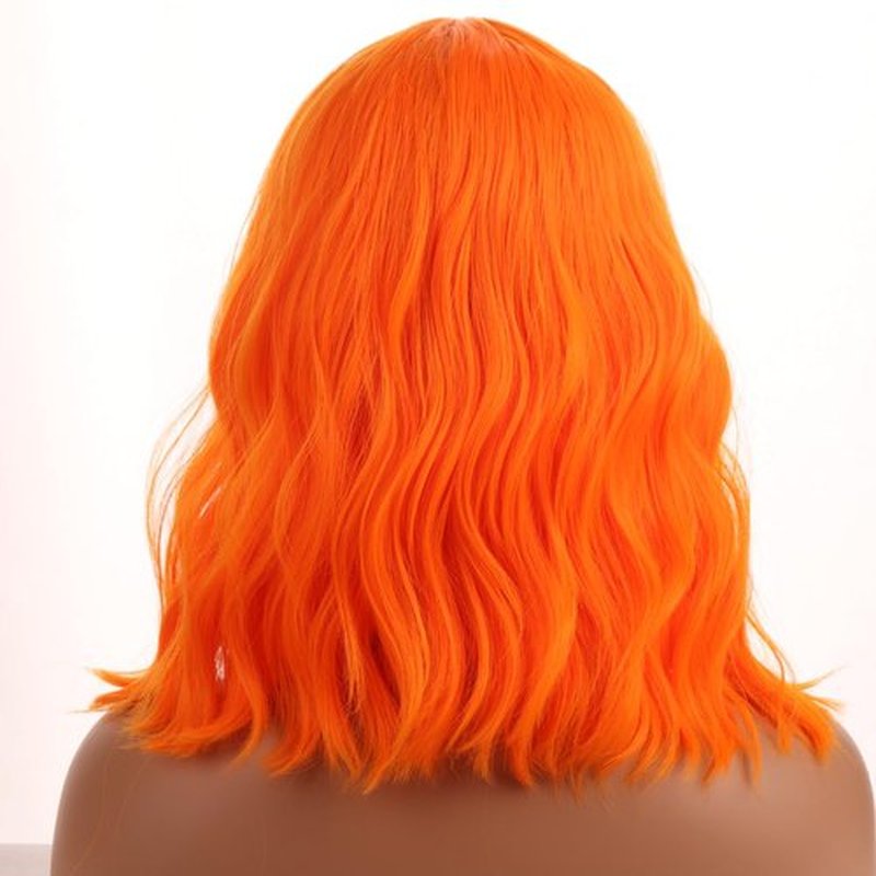 WTHCOS Orange Wig Short Bob Wig Short Curly Wavy Wig With Bangs for Women Orange Wig Heat Resistant Synthetic Hair Wigs for Daily Use Cosplay Wig With Wig Cap