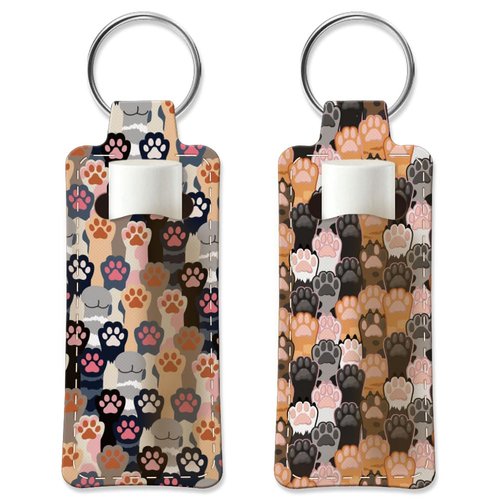OLYCRAFT 2Pcs Paw Print Chapstick Holder Keychain 3.8x1.5 Inch Elastic Diving Fabric Lipstick Keychains Elastic Diving Fabric Portable Lipstick Sleeve Travel Key Ring Holder for Lipstick