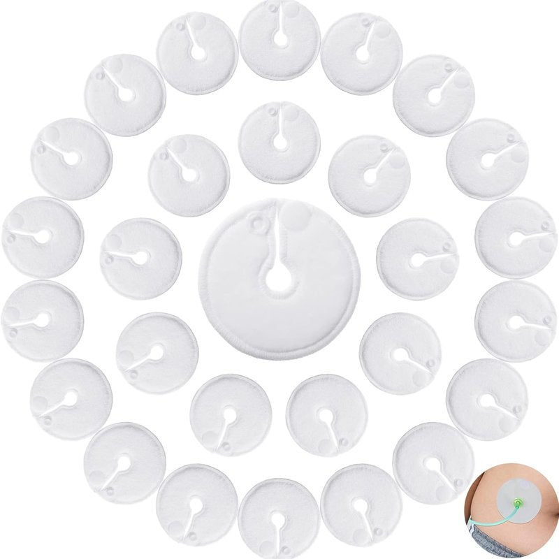 Feeding Tube Pads - Soft Cotton Button Covers for Nursing Care | 28 Packs, 3 Inch, White