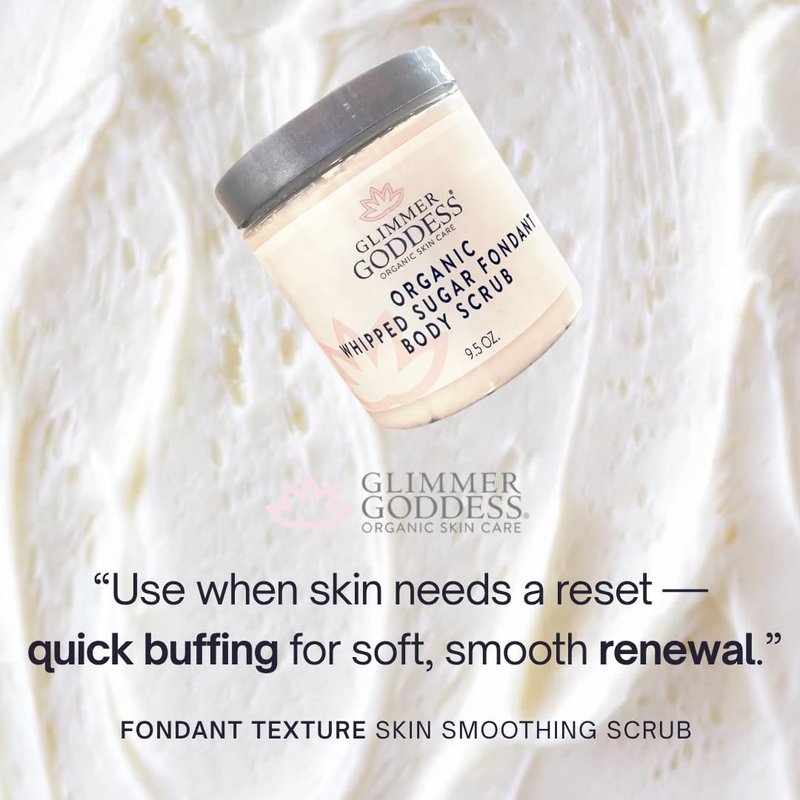 Organic Whipped Sugar Body Scrub - Unscented Moisturizer for Soft Skin | 9.5 oz Hydrating Exfoliant