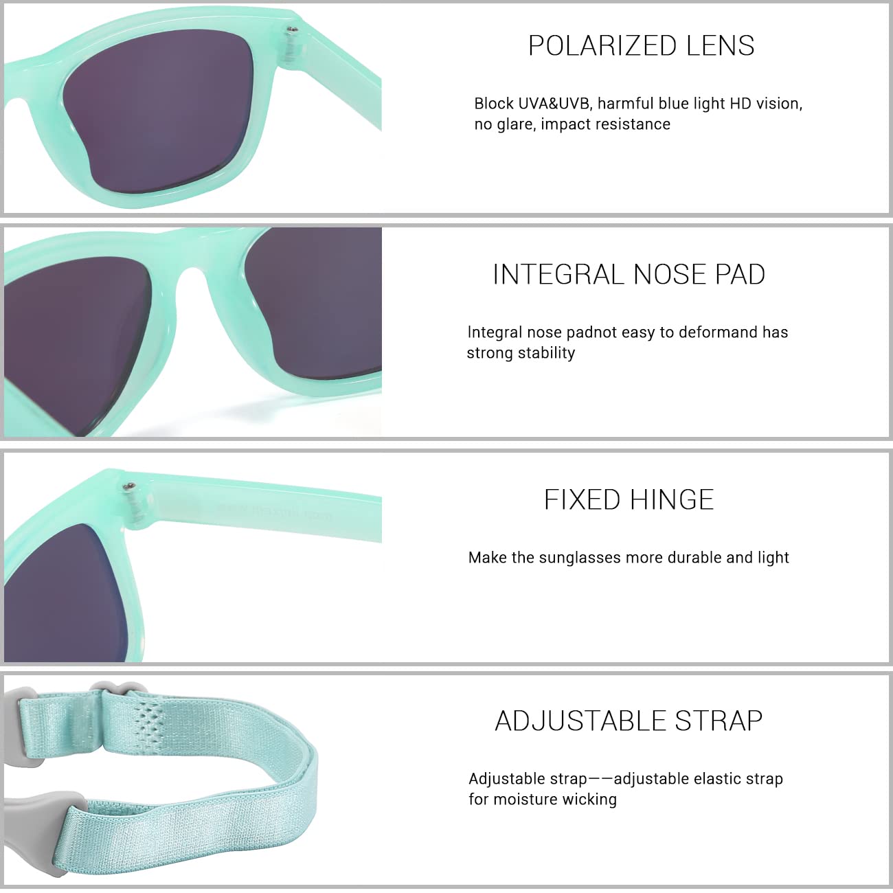 MAXJULI Polarized Baby Infant Sunglasses Safe, Soft, With Adjustable Strap 0-24 Months BPA Free (Translucent Green/Green
