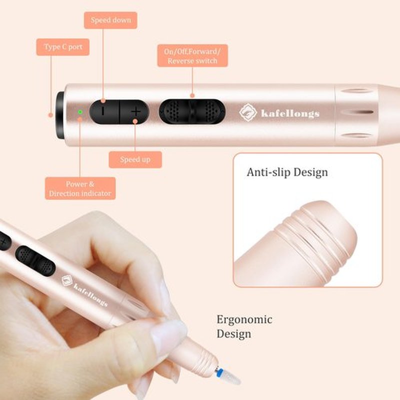Cordless Electric Nail Drill Electric Nail File and buffers Gel Nail Polish Women Professional Manicure Machine， Acrylic Nail kit Gel dip Powder Nail kit Nail Tips Gold