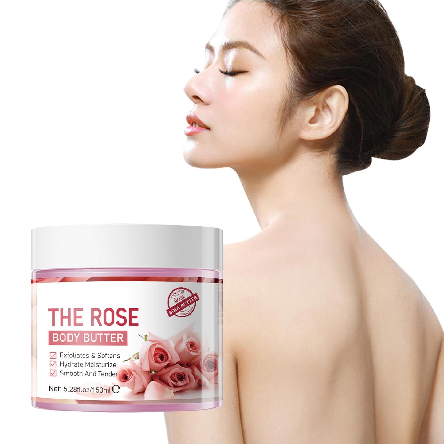 Grospe Rose Body Butter for Dry Skin,with Natural Rose Oil,Exfoliates & Softens,Hydrate Moisturize Smooth And Tender - 5.28 FL OZ