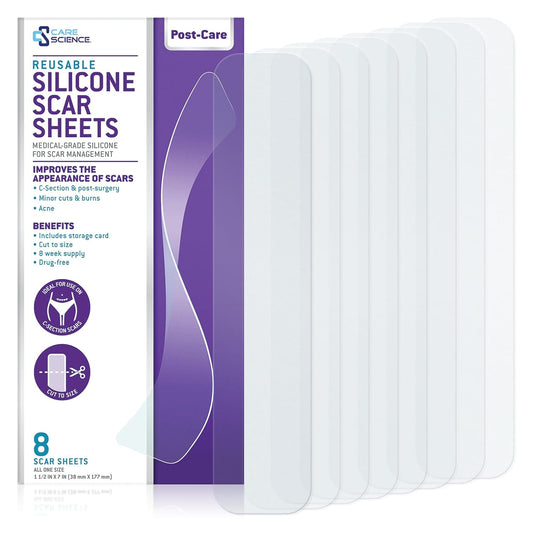 Care Science C-Section Recovery Scar Sheets - Silicone, Reusable, 1.5in x 7in, 8ct | Reduce C-Section, Keloid & Acne Scars