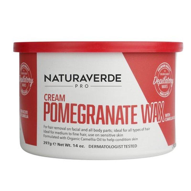 NaturaverdePro Pomegranate Soft Wax for Body and Facial Hair Removal, Wax Hair Remover for Women with Sensitive Skin, Formulated with Organic Camellia Oil - 14oz