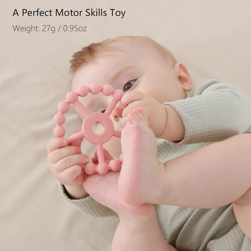 Silicone Teething Ring Toys for Babies | 3-Pack Infant Teether Set - Purple, Pink, White - 0-24 Months