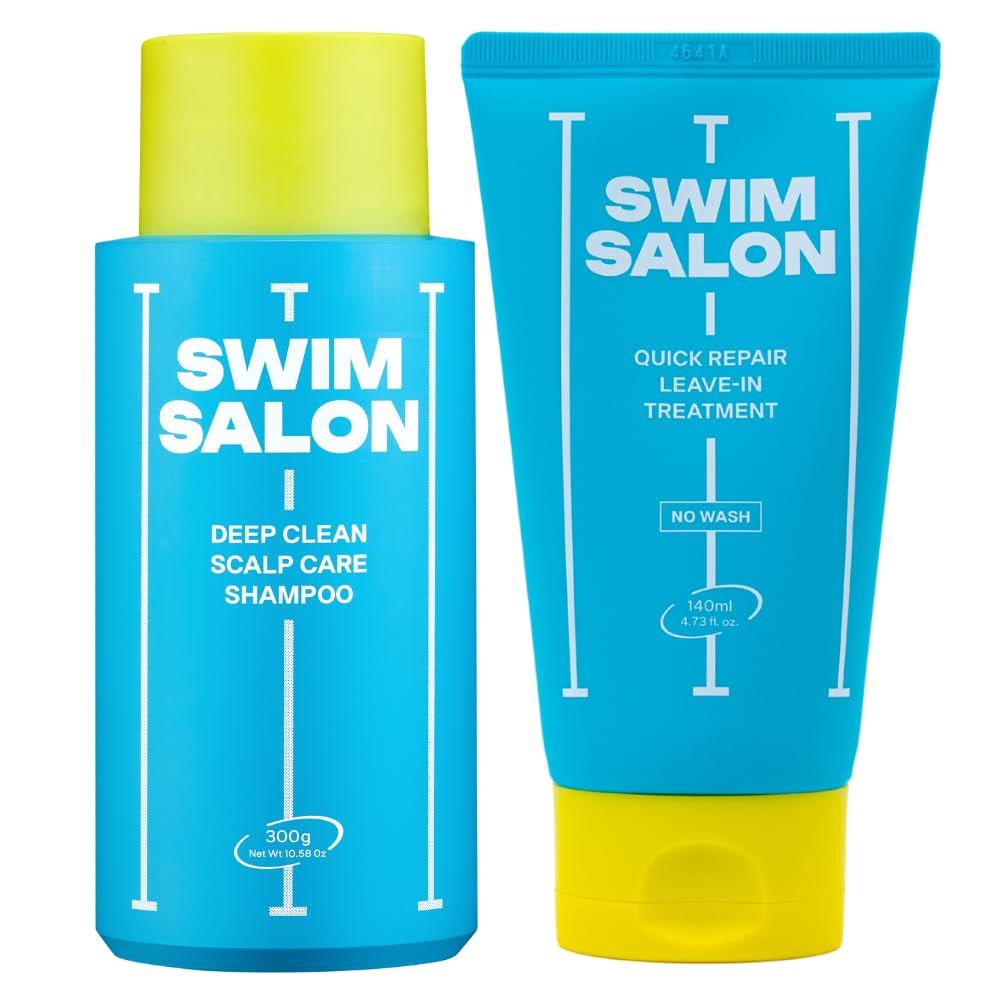 SWIM SALON Swimmer Chlorine Removal Hair Care Set | Chlorine Removing Shampoo + Leave-In Treatment | Vitamin C Neutralizing, Repair & Hydration | 2-Step Swim Hair System (10.58 oz + 4.73 oz)