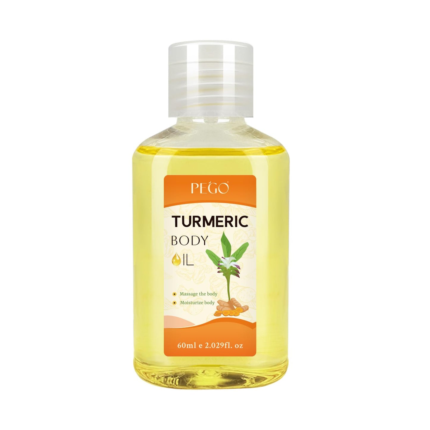 PEGO Turmeric Body Oil for Adults,Deep Moisturizing Massage Oil,Multi-Use for Face, Leg, Body, Hair Care, Foot & Buttock, Natural Turmeric Infused for Dry Skin Reliefs (1Pack)