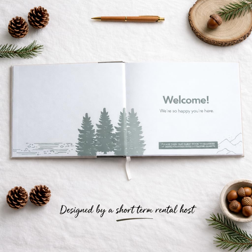 Paper 'n Such Cabin Guest Book for Vacation Homes and Short Term Rentals -Kraft Hardcover - Airbnb Essentials for Hosts- Visitor Sign in Journal Guesthouse Welcome Log