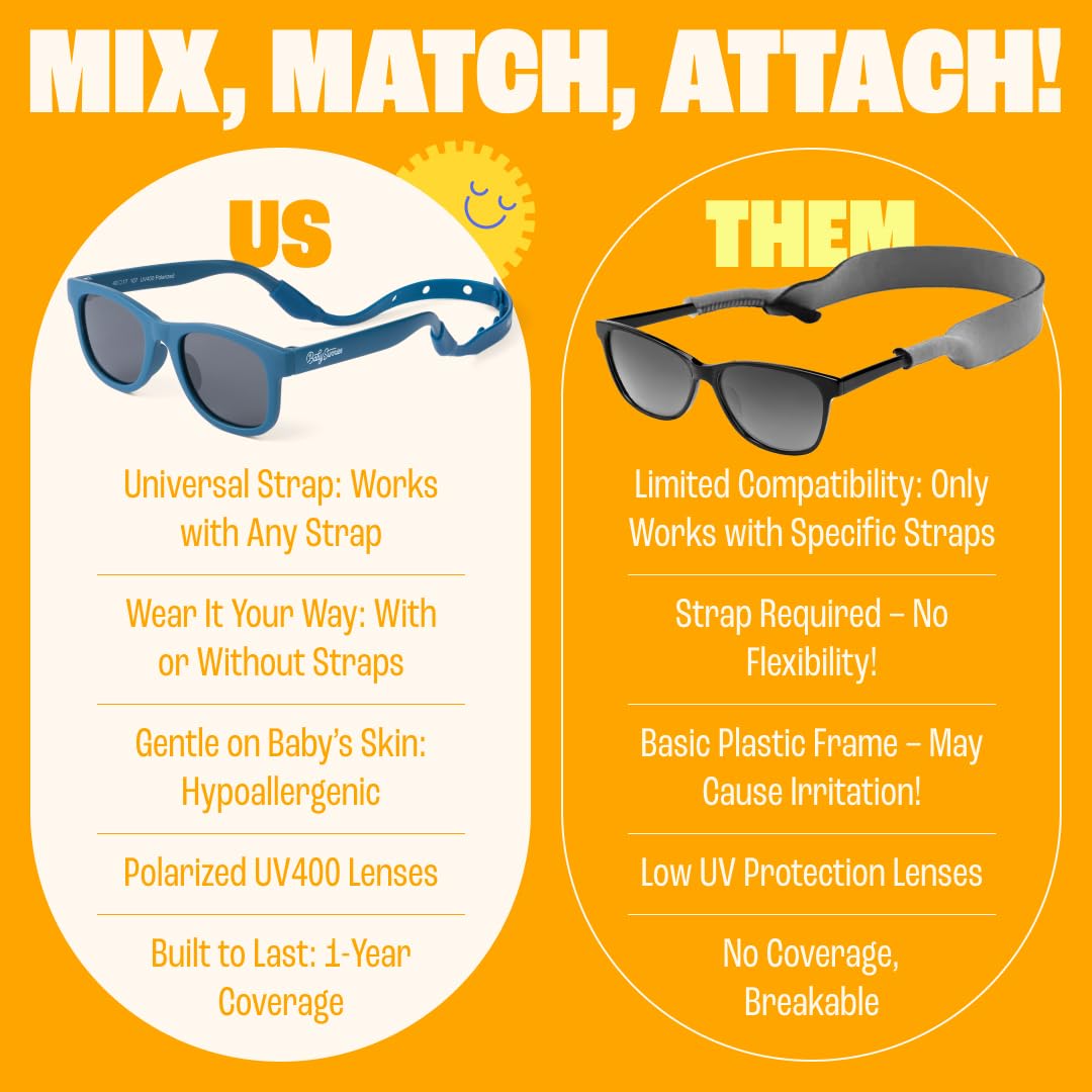 BABY SUNNIES Polarized Baby Sunglasses with Strap - Unbreakable Flexible Infant Sunglasses for Toddlers & Newborns 0-24 Months - Navy Blue - Baby Beach Essentials - Infant Travel Essentials