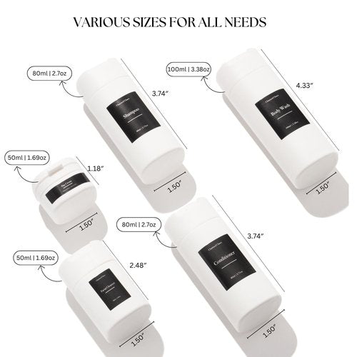 Travel Toiletries Bottles, Travel Shampoo and Conditioner Bottles, Travel Bottles Leak Proof, TSA Approved BPA Free Refillable Squeezable Travel Liquid Containers Set Minimalist Style (Cream)