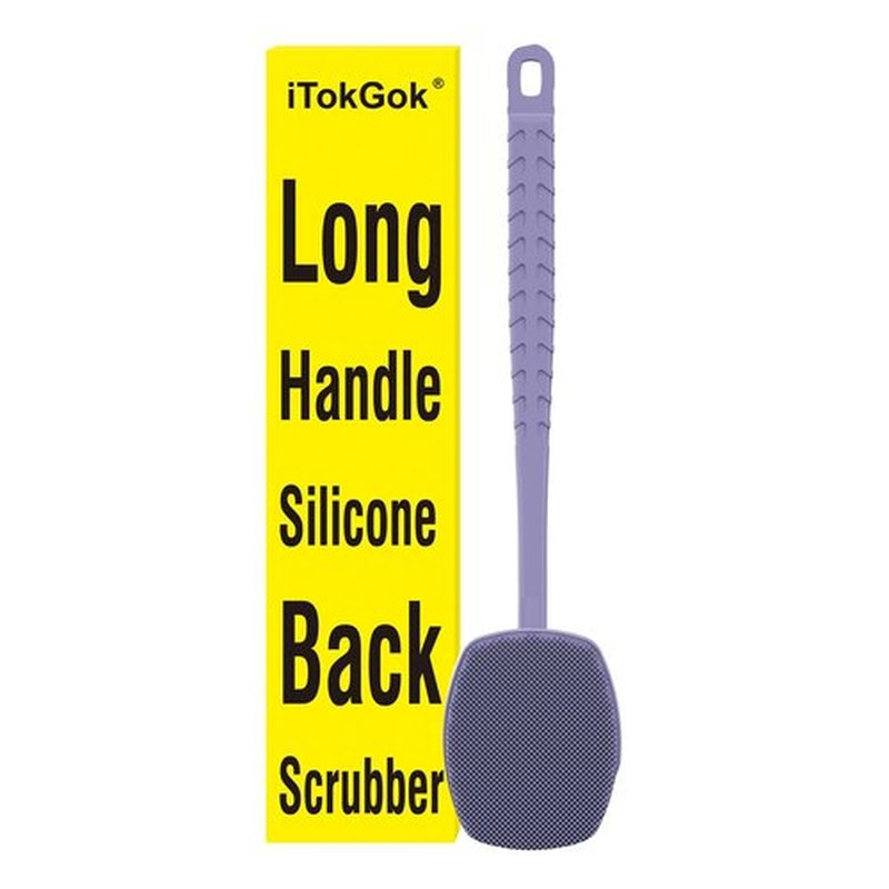 iTokGoK® All New Premium Silicone Back Scrubber with Tire Anti-Slip Long Handle for Shower, Gentle Exfoliating and Massage Brush Scrubber for Sensitive Skin for Men and Women (Lavender)
