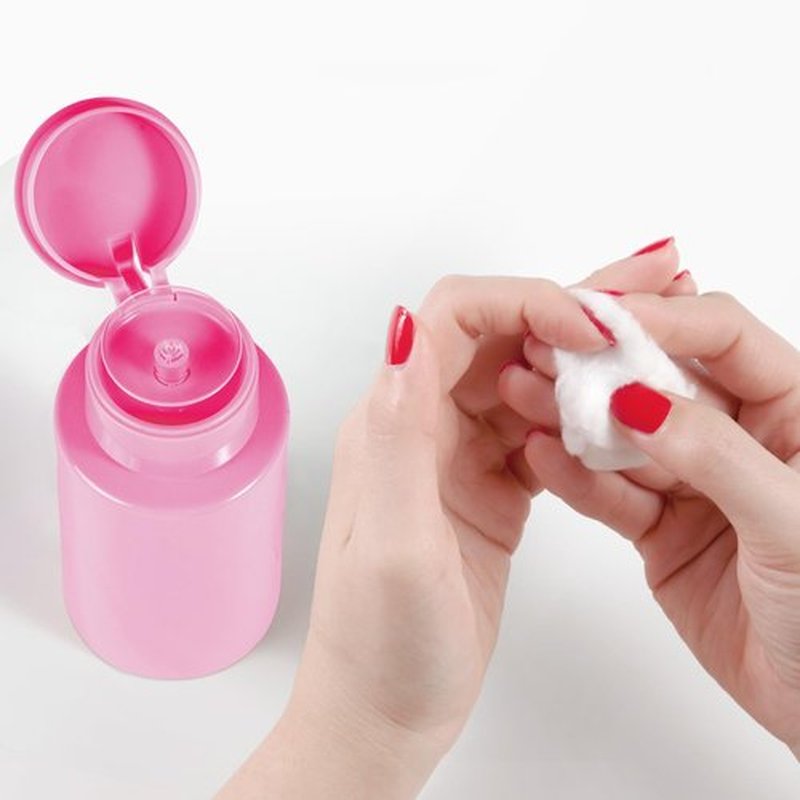 YAMYONE 2 Pack Pink Push Down Pump Dispenser - Nail Polish Remover Pump Empty Refillable Bottle Containers for Makeup Remover Micellar Water Facial Toner, 200ml 6.7oz