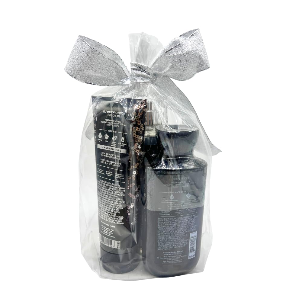 Bath & Body Works A TOAST TO YOU Fine Fragrance Mist, Ultimate Hydration Body Cream, and Body Wash 3pc Gift Set with 30-inch Silver Ribbon Bow for Gifts & Holidays – Full Size